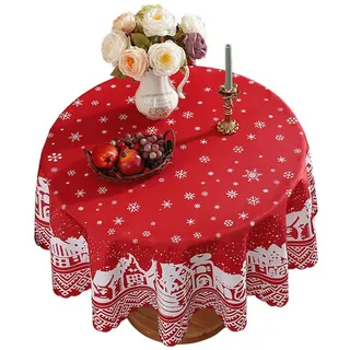 Refttenw Tischdecke 120cm/150cm Runde Weihnachtstischdecke für Weihnacht Party Dekoration Ø 150 cm