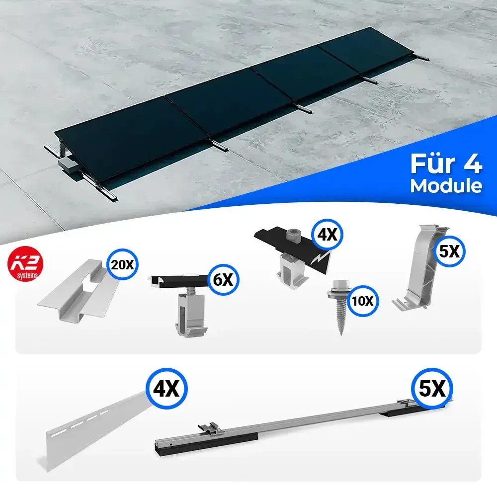 K2 Systems Flachdach S-Dome Montageset für 4 Module - 19% MwSt.