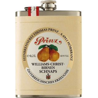 Prinz Williams-Birnen Schnaps im Edelstahl-Flachmann 40% 0,2l