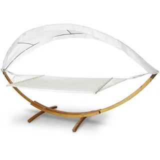 Clanmacy Hängematte Hängematte mit Gestell Hammock Holz 415cm Gartenliege für 2 Personen (Set), 2 Personen, mit Gestell XXL, Tragkraft 200 kg beige