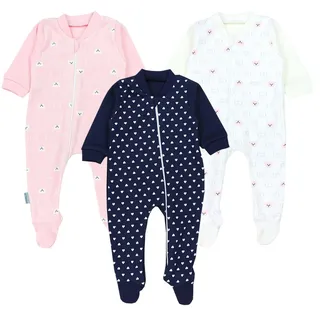 TupTam Baby Unisex Schlafstrampler Schlafanzug mit Fuß Jungen Spieler 3er Pack, Farbe: Herzen Dunkelblau/Bärchen Rosa Weiß, Größe: 86 - 86