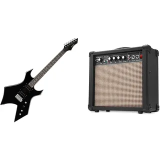 Rocktile Warhead E-Gitarre & Scream 15 Gitarrenverstärker Mini Combo Amp (15 Watt Amplifier, 2-Kanäle, Portable, AUX-In für MP3/CD, 3-Band Equalizer, Kopfhöreranschluss)