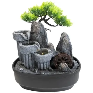 Lemodo Zimmerbrunnen Kaskadenbrunnen mit Wasserrad, 19 cm Breite