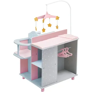Teamson Kids Olivia's Little World Puppen-Wickelkommode, Wickeltisch, Wickelstation Spielcenter Für Puppen Rosa Mit Puppen-Hochstuhl Und Mobile Puppenzubehör Für Kinder TD-0203AG