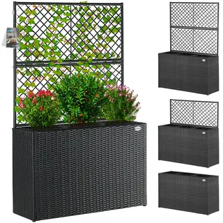 CASARIA Polyrattan Blumenkasten mit Rankgitter Schwarz