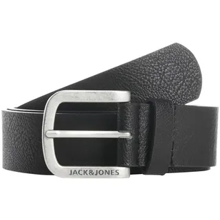 JACK & JONES Herren Jack & Jones Ledergürtel JACHARRY Belt Leder Optik Gürtel mit Logo Metall Schnalle, Farben:Schwarz, Größe Gürtel:90