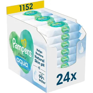 Pampers Harmonie Aqua Feuchttücher 24 Packungen mit jeweils 48 Feuchttüchern - 1152 Feuchttücher, die helfen, den natürlichen pH-Wert der Haut wiederherzustellen, leichte Lotion mit 99% Wasser