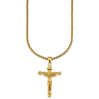 bruno banani Kette mit Anhänger »Schmuck Geschenk, Halskette Kreuz Gravur INRI Venezianerkette Gold«, 55856568-0 gelb