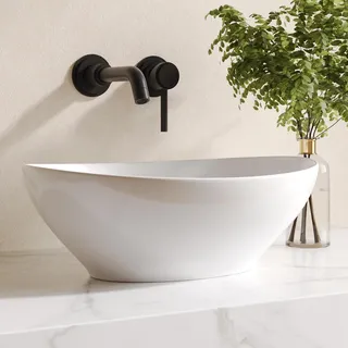 Waschbecken Badezimmer DeerValley Oval Keramik-Aufsatzwaschbecken Praktisch Hygienisch Kombiniert Stil und Funktion, Optimal für Moderne Badausstattung 406 x 330mm Weißes.