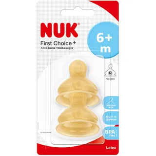 Mapa NUK First Choice+ Latex-Trinksauger, für ein natürliches Trinkgefühl, kiefergerechte Form, Größe 2, ab 6-18 Monate, M für Milch, 2 Stück