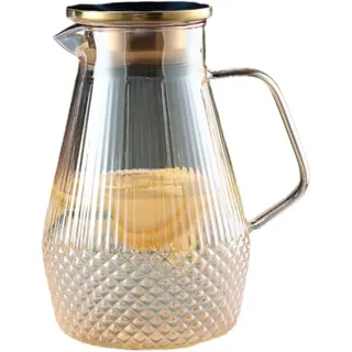 LoveFirst Glas Krug karaffe mit Edelstahl Deckel 1.55Liter, Wasserkaraffe aus Borosilikatglas, Heiße und kalte Glas Karaffe mit Griffen, Glaskrug für Milch,Wein,Fruchtsaft,Kaffee,Getränke,Bernstein