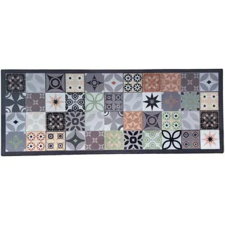 oKu-Tex Fußmatte | Schmutzfangmatte, Küchenläufer | Mosaik Muster Kacheln Kariert | Waschbar | Türvorleger für innen | rutschfest |anthrazit/grün | 45 x 75 cm