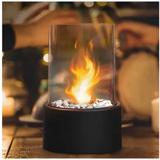 FIVMEN Tischfeuer Ethanol Tischkamin Indoor Outdoor Eckig/Rund Kamin Tischfeuerstelle (inkl Natursteinen, Unendliche Brenndauer, Balkon Deko Garten)