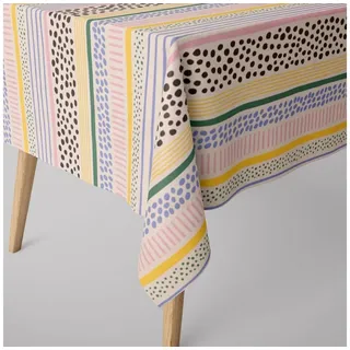 SCHÖNER LEBEN. Tischdecke SCHÖNER LEBEN. Tischdecke aus Baumwolle Mikela5 Querstreifen Punkte St, Digitaldruck beige|gelb|grün|lila|rosa|schwarz 80 cm x 80 cm
