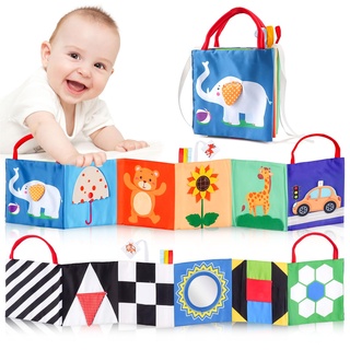 Kontrastbuch Baby, Baby Buch ab 0 Monate, Stoffbuch Baby mit Spiegel, Kontrast Spielzeug Baby Fühlbuch, Babyspielzeug 0-6 Monate für Jungen Mädchen Neugeborenen