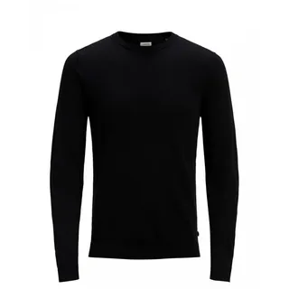 JACK & JONES Dünner Langarm Strickpullover Rundhals Basic Sweater Shirt Jumper JJEBASIC KNIT CREW NECK Schwarz L