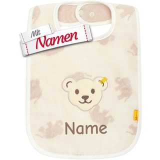 LALALO Steiff Lätzchen personalisiert mit Namen (bestickt), Baby Lätzchen/Halstuch/Spucktuch, Babylätzchen personalisieren, mit Teddy-Bär Motiv (Beige + Elefanten) - Einheitsgröße