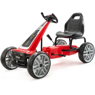 Vevor Go-Kart, mit 4 Rädern Kinderfahrzeug Tretfahrzeug, Tretauto 5–12 Jahren, Rot