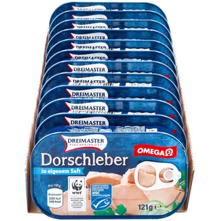 Dreimaster Dorschleber 121 g Abtropfgewicht, 12er Pack