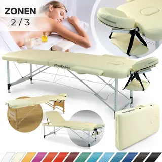 Vendomnia Mobile Massageliege Massagetisch Massagebank 2 3 Zonen klappbar Tasche Holz Alu - creme