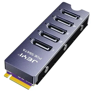 JEYI NVMe M.2 auf 5 SATA Adapter, interner 5 Port Non-RAID SATA III 6GB/s M.2 NVMe Adapterkarte für Desktop-PC, unterstützt SSD und HDD