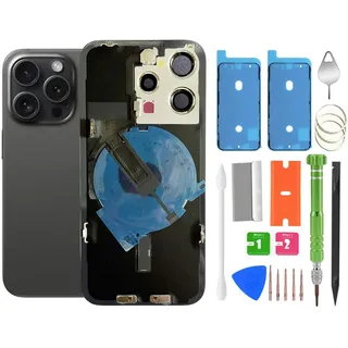 15 Pro Back Glass Replacement with Wireless Charging Flex Cable, Camera Frame All Parts for iPhone 15 Pro (6.1 Inch) Back Glass Replacement with Kit and Waterproof Tape (Black Titanium)