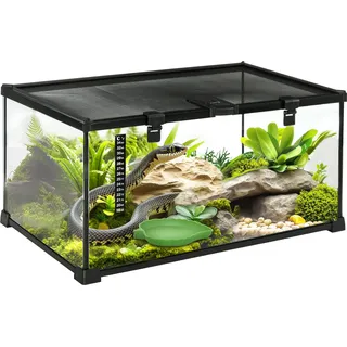 PawHut Terrarium für Reptilien Glasterrarium mit Thermometer Metall 50x30x25cm