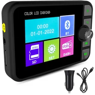 DAB+Digital Radio Adapter für Autoradio, CAMECHO 2.4" LCD Bluetooth FM Transmitter Freisprecheinrichtung Auto-Stereo MP3 Player Musikempfänger, Dab Radio für Auto mit TF Karte/AUX Ausgang/DAB Antenne