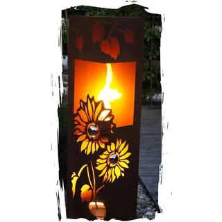Feuersäule Sonnenblume Edelrost Rost Metall Gartendeko Garten Stele Fackel Feuer Säule