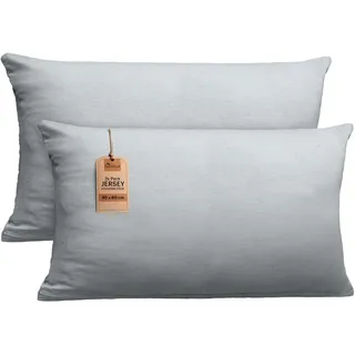 NatureMark 2er Set Jersey Kissenbezüge – Elastisch, weich, atmungsaktiv und hautfreundlich – Waschbare Kissenhülle - 40x80 – Silber Grau