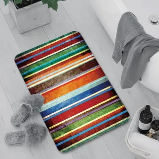 Badematte rutschfest, Badteppich für Badezimmer,Streifen, vertikal gesäumte bunte Retro-Bänder mit Schadenseffekten Old Fashion Weather,Waschbar Badezimmerteppich für Wohnzimmer Schlafzimmer 60x100 cm