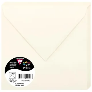 Clairefontaine 56060C - Packung mit 20 Umschlägen Pollen, gefüttert, 165x165mm 120g, ideal für Einladungen und Korrespondenz, Naturweiß, 1 Pack