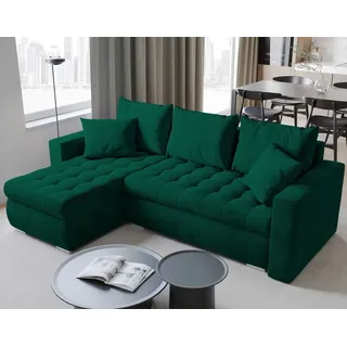 bromarkt Ecksofa LUIS L-Form mit Schlaffunktion moderne Schlafcouch mit Bettkasten Eckcouch - dunkelgrün