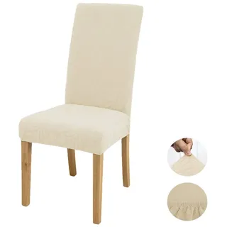BTTO Sitzflächenhusse 1/6/8 er-Set Stuhlhussen Großer Blatt-Jacquard Stuhlbezug, Stretch Esszimmer-Sitzbezüge, Heimtextilien,Einfarbig beige