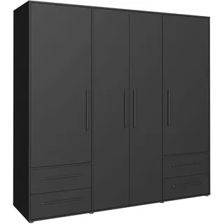 Forte Drehtürenschrank »Mokkaris, TOPSELLER! 3 oder 4 Türen, zeitloses Design«, (BHT ca. 145x200x59cm oder BHT ca. 206x200x59cm), Schubladen schwarze Stangengriffe, Made in Europe, viel Stauraum, schwarz