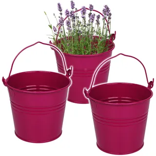 3 Stück kleine - Metalleimer/Blumentöpfe - pink/Purpur/violett/rosa - lila - 15 cm hoch - 2 Liter - Metall rostfrei - Blech Eimer - rund - mit 3-D E..