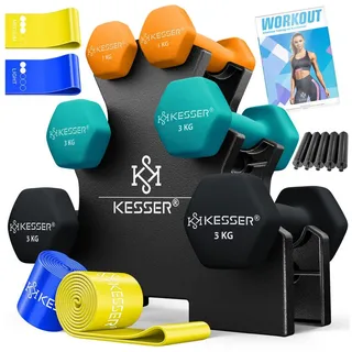 Kesser Hantel-Set Kurzhantel 18 kg rutschfeste Neopren orange / schwarz