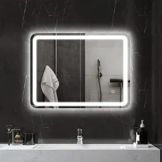 Homcom Badspiegel, 60 x 80 cm LED Spiegel mit Touch-Schalter, Memory-Funktion, Wandspiegel Beschlagfrei Lichtspiegel mit 3 Lichtfarben, Silber - Silber