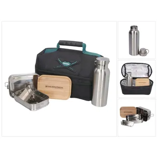 Makita Toolbrothers Lunchpaket mit Isoliertasche + Toolbrothers Fan Edelstahl Brotdose mit 2 Etagen und Bambus Decke 1340 ml + Edelstahl