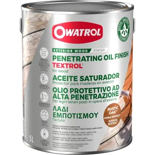 Owatrol – TEXTROL – 5 L – Eiche rustikal – Holzsättiger für den Außenbereich auf natürlicher Pflanzenölbasis für Holzhäuser, Zäune, Gartenhäuser, Holzfassaden, Holz im Außenbereich