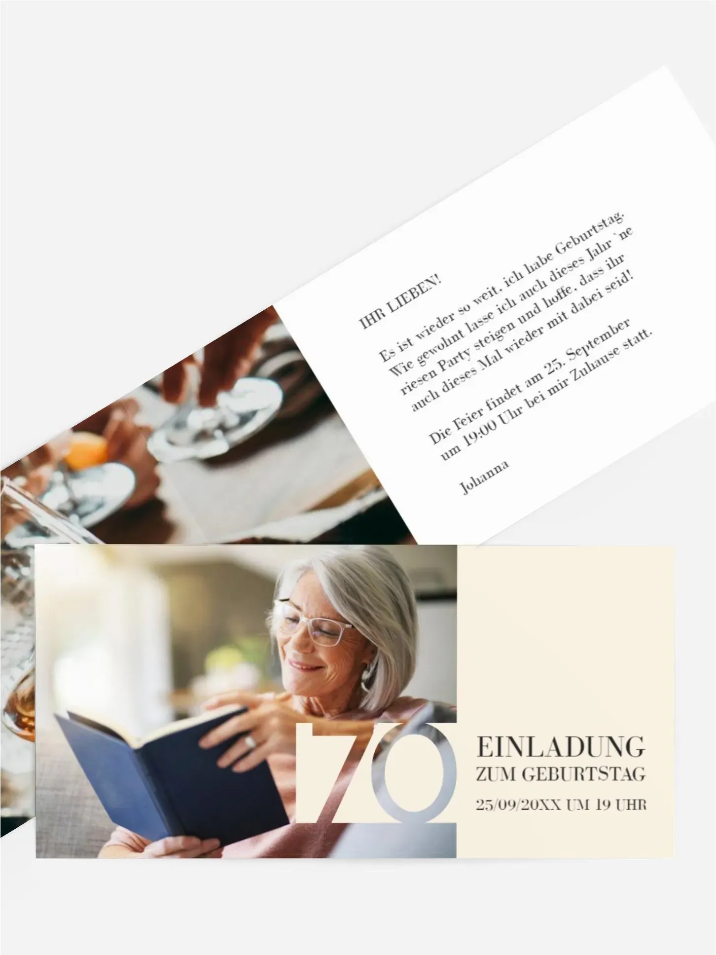 Geburtstagseinladung selbst gestalten mit Spruch und Fotos im Onlinedesigner bei Meine-Kartenmanufaktur.de
