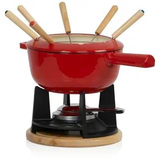 Mahlzeit 13-teiliges Gusseisen Fondue Set für 6 Personen, 2 l, emailliert, mit Brenner und Gabeln | Mahlzeit