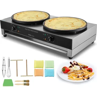 Vevor elektrischer Crepemaker Crepe-Maschine mit Doppelkopf 6000 W flache Crepe-Grillplatte, Pfannkuchenherd aus Edelstahl, Cerealien-Pfannkuchenhe...