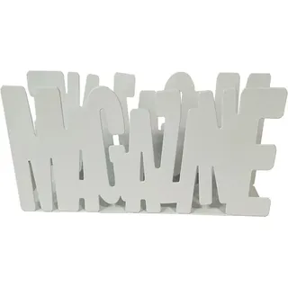 King Home WEISSER MAGAZINE WANDPAPIERHALTER aus lackiertem Metall 34x8,5x18h cm