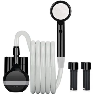 LIBERRWAY Campingdusche mit Pumpe, Camping Dusche Set mit 2 Wiederaufladbaren Akkus, 2m Duscheschlauch Outdoor Dusche für Garten Strand Camping Reisen Autowäsche, Mobile Dusche Schwarz