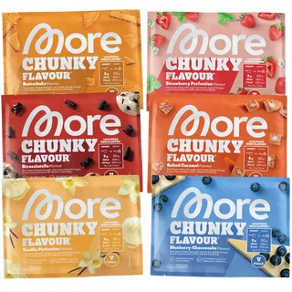 MORE Chunky Flavour Probenbundle, 6 x 30 g Sample, Geschmackspulver zum Süßen, ohne viel Zucker und Kalorien, mit Inulin und Laktase - made in Germany (Sorten können variieren)