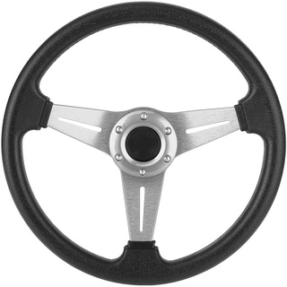 350mm 14 Zoll Rennwagen Lenkrad, Universal Lenkrad, Auto Modifikationsteile, 3 Speichen Genietet & 6 Bolzen für Auto, Boot, LKW, Yacht (Silber)