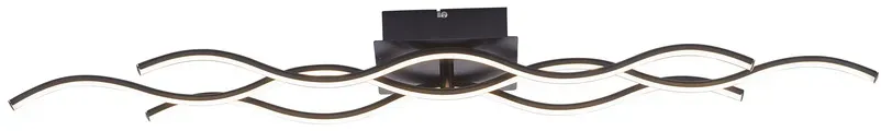 LED-Deckenleuchte, schwarz, 3 Leuchtarme, Wellenform, warmweiße Lichtfarbe