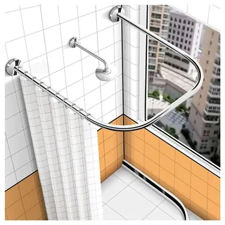 PPGE Home Duschvorhangstangen Ecke Teleskop Winkelstange, Ohne Bohren Gebogene Bad-Vorhangstange, U Form Edelstahl Teleskopstange, Duschstange mit Badvorhang 100 cm