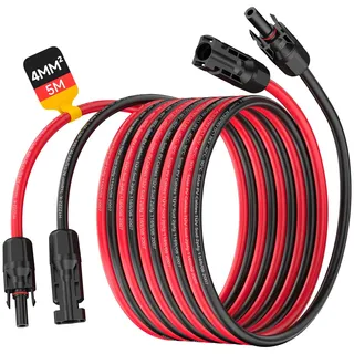 SORLPV SOLARKABEL 4MM2, PV VERLÄNGERUNGSKABEL 5M MIT BUCHSEN UND SOLARSTECKER, 12AWG SOLARKABEL VERLÄNGERUNG, IP68 WASSERDICHTEM PHOTOVOLTAIK KABEL STECKER FÜR SOLARSYSTEME (ROT/SCHWARZ)